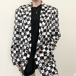 Vintage Rare Nicole Miller Silk Chess Checkerboard Blazer 1994